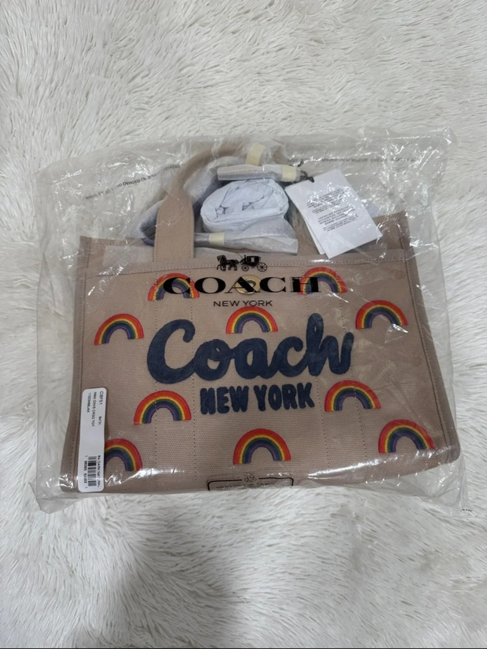 Coach Canvas Rainbow Tote Bag in Beige